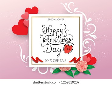 calligraphy sale paper cut background,happy valentine's day  