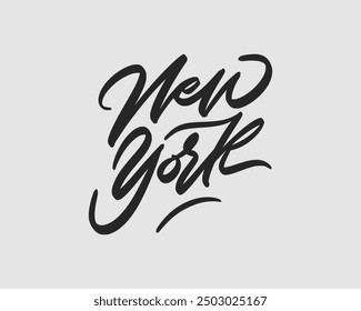 Calligraphy script 'New York' in an elegant, modern style. Perfect for NYC-themed designs, branding, or print. High-resolution vector format for diverse creative applications.