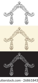 Calligraphy scrolls, ornate motifs and swirls design elements. Vintage monochrome filigree wedding scroll ornaments. Engraving retro pattern. Vector illustration. For decoration, card, invitation