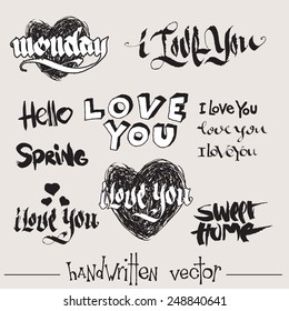 calligraphy set for lovers. handwritten vector