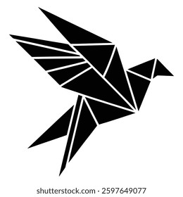 calligraphy shaped like a bird- in geometric fligh.
