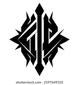 Calligraphy with sharp angular cuts and modern.