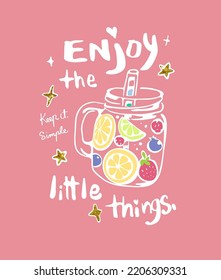 calligraphy slogan with hand drawn fruit jar vector illustration