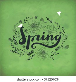 Calligraphy spring poster.Hand written calligraphy.Vector.