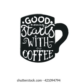 Calligraphy style coffee quote. Graphic design. Modern calligraphy style quote about coffee. Coffee lovers. Print with coffee. Coffee time.