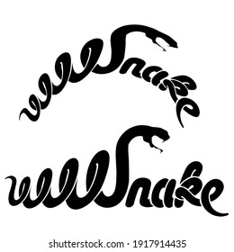 Calligraphy style word Snake, concept logo.Vector emblem, element, icon,logotype