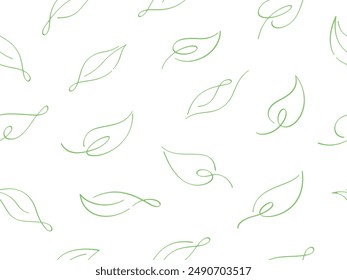 Calligraphy style yellow green leaves line drawing pattern background illustration