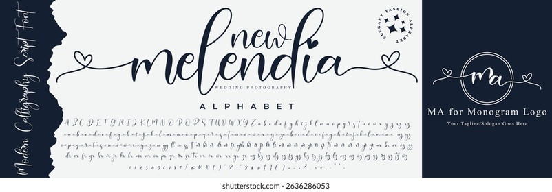 Calligraphy Stylish Script Font alphabet With MA logo