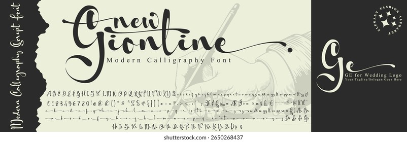 Caligrafía Alfabeto de fuente de script con estilo con logo GE