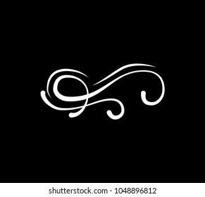 Calligraphy swirl element, swashe, ornate motif and scroll. Vector illustration isolated on black background.