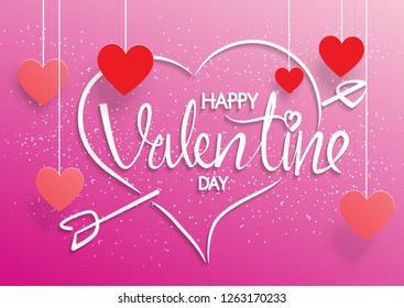 calligraphy text and heart paper cut background,happy valentine's day  