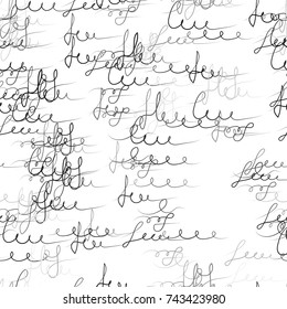 Calligraphy Text Seamless Pattern. Hand Drawn Ink Vector Illustration. Handwritten Signs and Abstract Letters Sketch. Calligraphic Print Design for Fabric, Cover, Ad, Packaging, Fashion Background