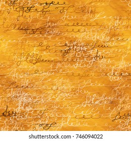 Calligraphy Text Seamless Pattern. Hand Drawn Vector Old Scroll Illustration. Handwritten Signs and Abstract Letters Sketch. Calligraphic Print Design for Fabric, Ad, Packaging, Fashion Background