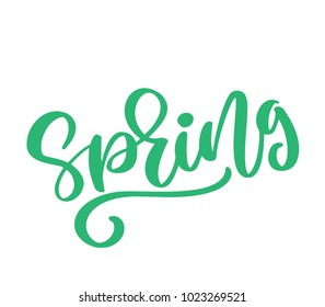 Calligraphy text spring. Handwritten lettering on white background isolated, modern brush pen lettering Vector illustration stock vector