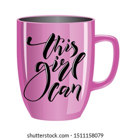 Calligraphy text This girl can for cup print, t-shirt women design, feminine internet shop. Curve lettering for original collection, fashion brand. Hand sketched banner, print or decor for souvenir