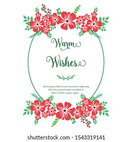 Calligraphy text warm wishes, with decor of green leaf flower frame. Vector