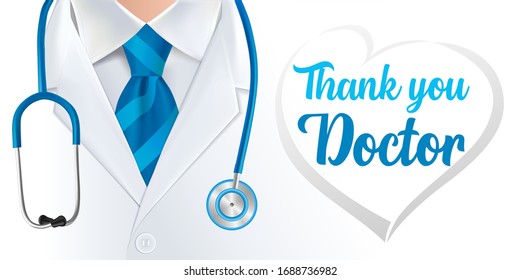 Calligraphy Thank you Doctor, World Health Day. Doctor and stethoscope design with text, concept poster for World Health Day, 7 April. Vector illustration