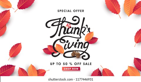 calligraphy of Thanksgiving day banner. Autumn Seasonal lettering.vector illustration