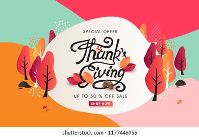 calligraphy of Thanksgiving day banner. Autumn Seasonal lettering.vector illustration