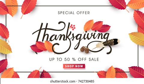 calligraphy of Thanksgiving day sale banner. Seasonal lettering.vector illustration - Shutterstock ID 742730485
