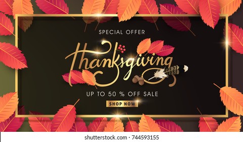 calligraphy of Thanksgiving day sale banner. Seasonal lettering.vector illustration