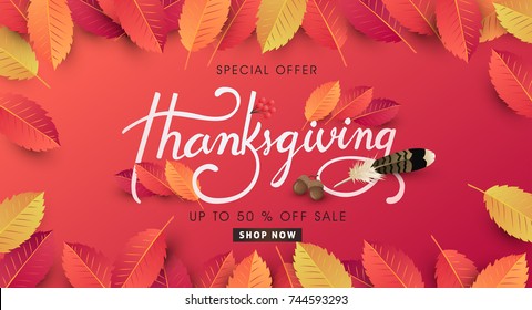 calligraphy of Thanksgiving day sale banner. Seasonal lettering.vector illustration