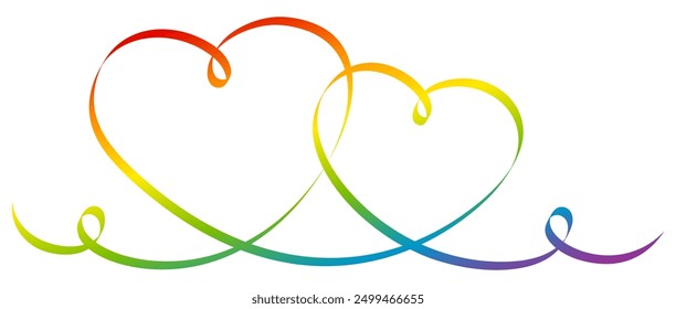 Caligrafía Dos corazones divididos Arco iris