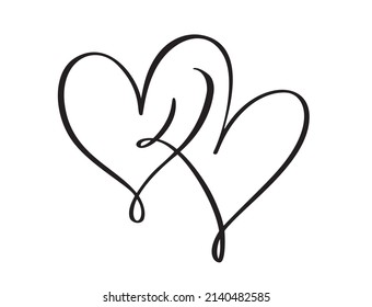 Calligraphy two lovers hearts icon. Hand drawn logo vector valentine day. Decor for greeting card, mug, photo overlays, t-shirt print, flyer, poster design.