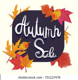 Calligraphy vector illustration poster for autumn sale made with watercolor