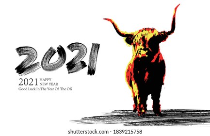 Calligraphy vector material of lucky blessing in the red year of the ox in 2021
