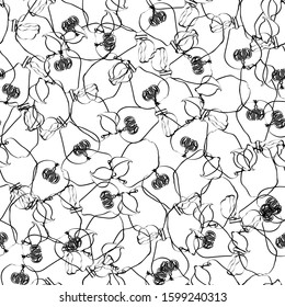 Calligraphy vector path quince pattern black on white for wrapping, craft, textile, wallpaper