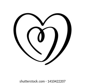 Vector caligráfico dos signo de amor al corazón. Icono del Día de San Valentín dibujado por Mano Romántica. Símbolo de concepto para pantalones-T, tarjeta de saludo, boda de afiches. Diseño de ilustración de elemento plano