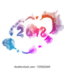 Calligraphy watercolor texture vector illustration. Greeting card 2018 Happy New Year.