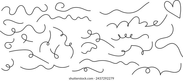 Calligraphy wavy line vector elements set. vector Illustration.