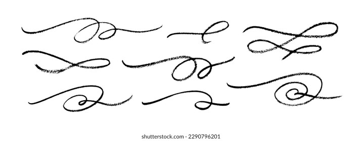 Calligraphy wavy lines collection. Highlight text elements, decorative flourishes, brush drawn swashes. Hand drawn curly swishes. Classic vector calligraphy decoration for text and banners.