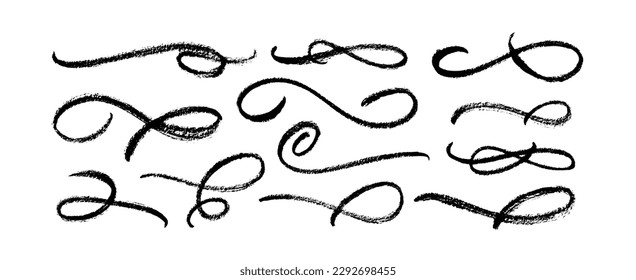 Calligraphy wavy lines collection. Highlight text elements, decorative flourishes, brush drawn swashes. Hand drawn curly swishes. Classic vector calligraphy decoration for text and banners.