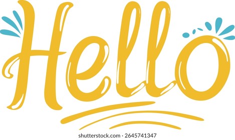 Calligraphy word "hello" in yellow on transparent background. Vector icon.