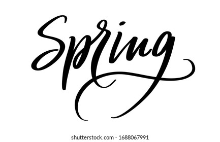 Calligraphy word Spring. Handwritten phrase vector logo on a white background.