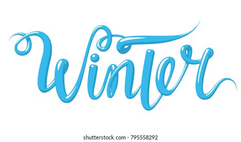 Calligraphy with the word Winter . Hand drawn lettering in 3d style. Vector illustration, isolated on white background.