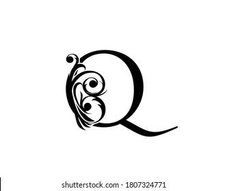 Calligrapic letter Q. Graceful royal style. Luxury alphabet arts logo. Vintage drawn emblem for book design, brand name, stamp, Restaurant, Boutique, Hotel.  