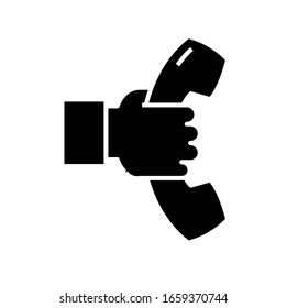 Llamando icono negro, ilustración conceptual, símbolo plano vectorial, signo de glifo.