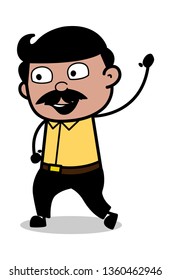 Calling by Hand Gesture - Indian Cartoon Man Father Vector Illustration