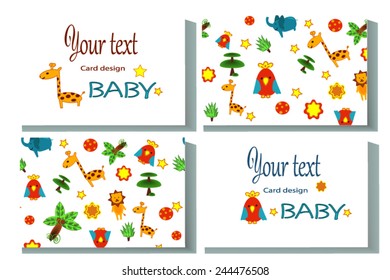 Calling card. Name card with african animals for kids