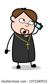 Calling - Cartoon Priest Religious Vector Illustration