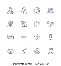 Calling and communication icons. Set of line icons on white background. Mobile phone, mail, operator. Can be used for topics like communication, call center