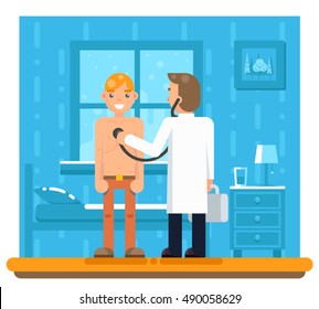 calling doctor home medical services ill patient flat vector illustration