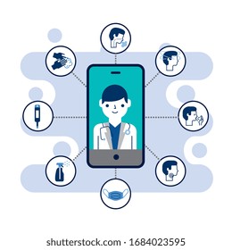 calling doctor with medical emergency with icon around. vector illustration