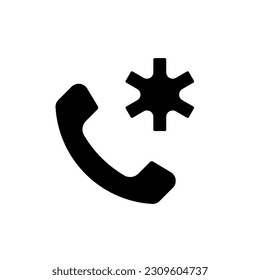 Calling emergency black glyph ui icon. Urgent first aid. Contact medical clinic. User interface design. Silhouette symbol on white space. Solid pictogram for web, mobile. Isolated vector illustration