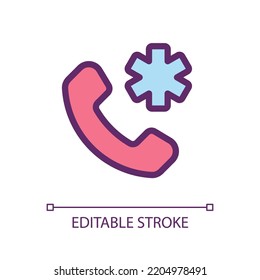 Calling emergency pixel perfect RGB color ui icon. Urgent aid. Contact clinic. Simple filled line element. GUI, UX design for mobile app. Vector isolated pictogram. Editable stroke. Arial font used
