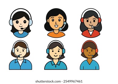  Calling female head vector illustration 6-bundle